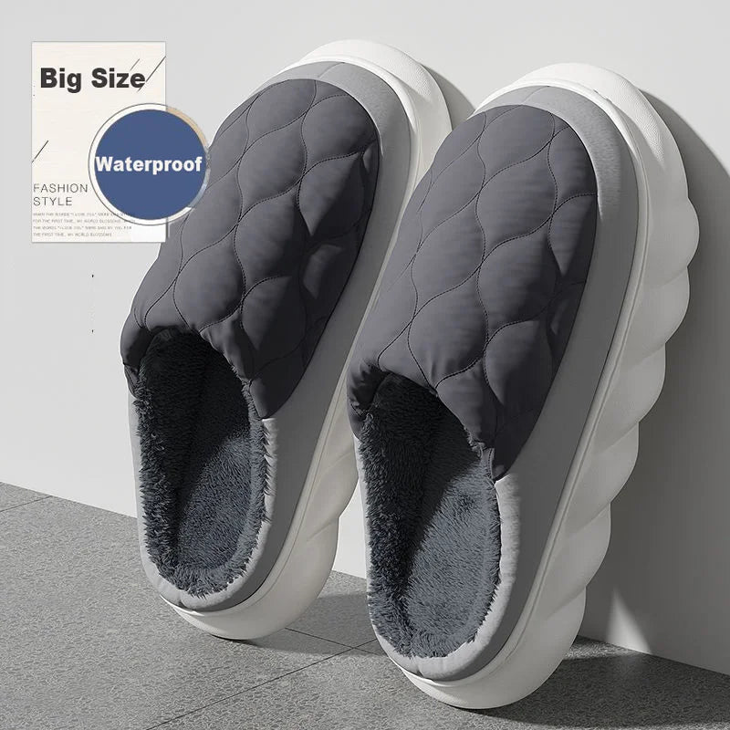 SaneShoppe - Winter Casual Men's Slippers Indoor Waterproof Home Shoes Fur Flat Warm Fashion Couples Bedroom Houseshoes Large size 48/49