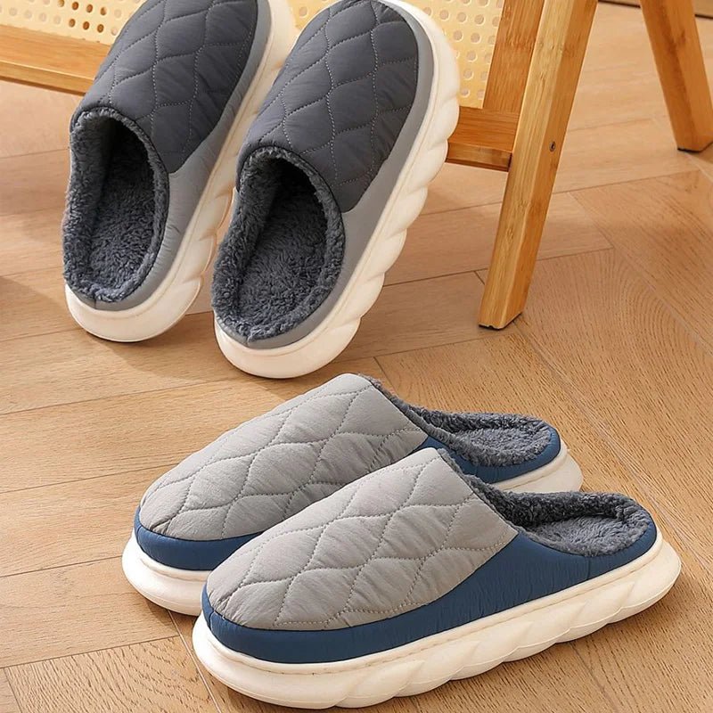 SaneShoppe - Winter Casual Men's Slippers Indoor Waterproof Home Shoes Fur Flat Warm Fashion Couples Bedroom Houseshoes Large size 48/49