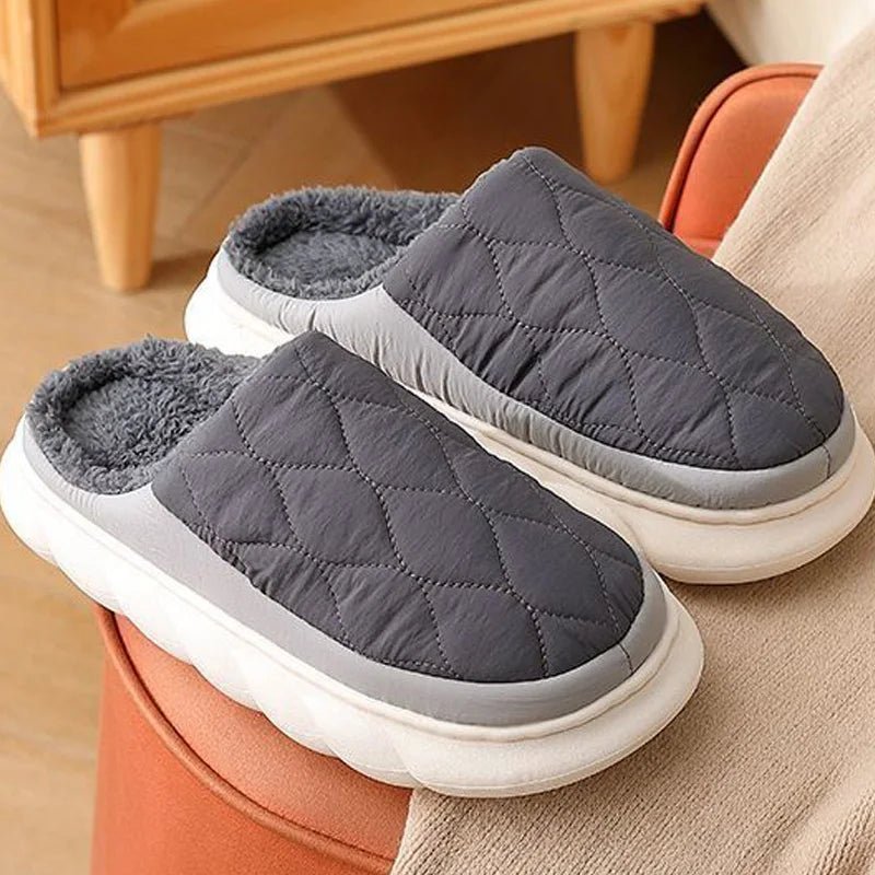 SaneShoppe - Winter Casual Men's Slippers Indoor Waterproof Home Shoes Fur Flat Warm Fashion Couples Bedroom Houseshoes Large size 48/49
