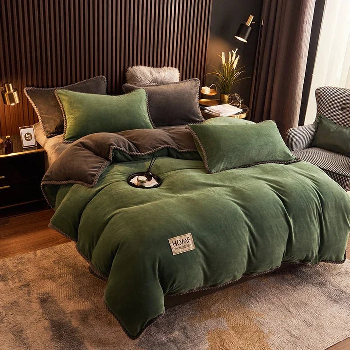 SaneShoppe - Winter Duvet Cover Thickened Fleece Warm Flannel Coral Double Sided Velvet Bedding Single Double Queen King Size Quilt Cover