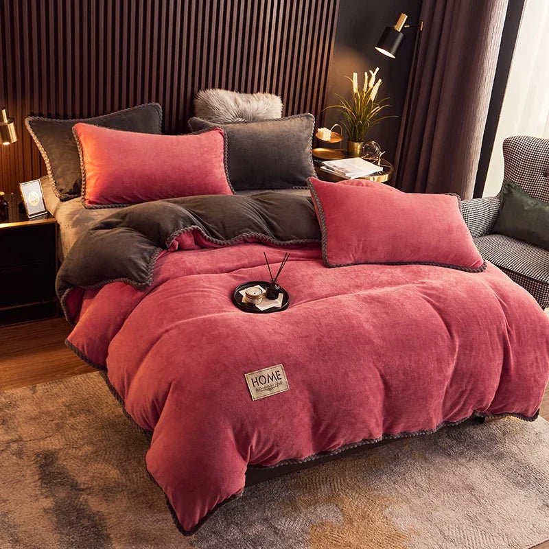 SaneShoppe - Winter Duvet Cover Thickened Fleece Warm Flannel Coral Double Sided Velvet Bedding Single Double Queen King Size Quilt Cover