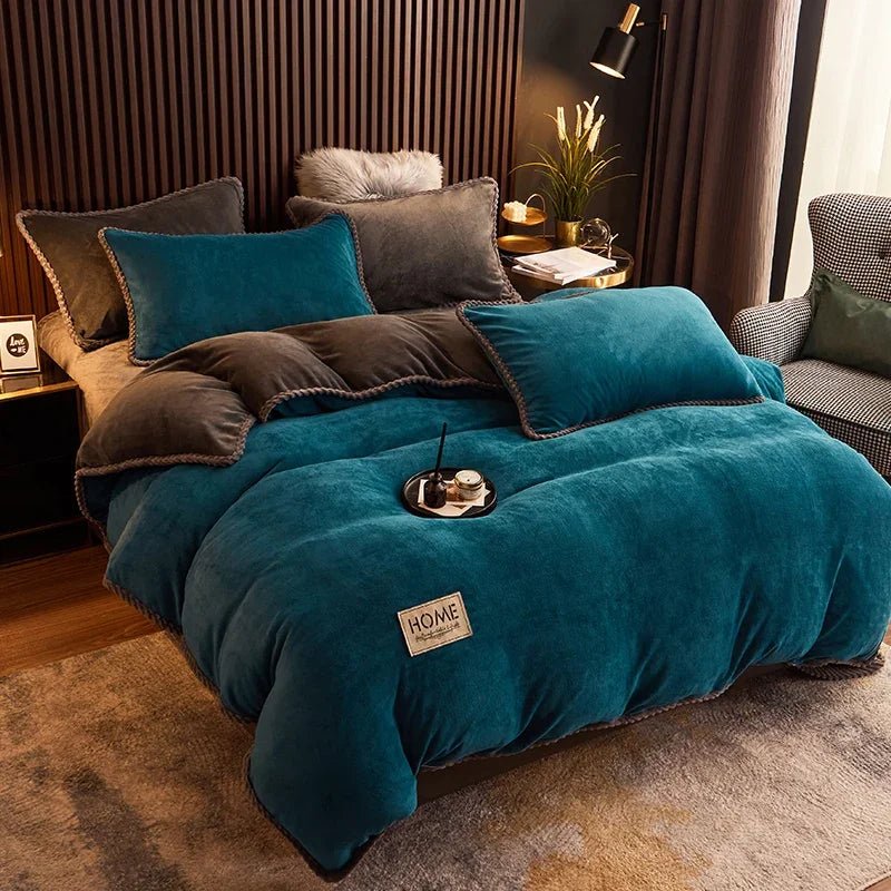 SaneShoppe - Winter Duvet Cover Thickened Fleece Warm Flannel Coral Double Sided Velvet Bedding Single Double Queen King Size Quilt Cover
