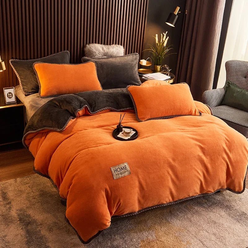 SaneShoppe - Winter Duvet Cover Thickened Fleece Warm Flannel Coral Double Sided Velvet Bedding Single Double Queen King Size Quilt Cover