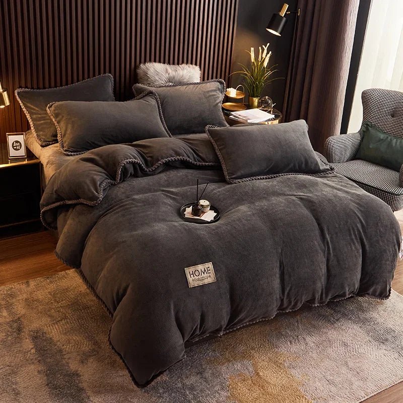 SaneShoppe - Winter Duvet Cover Thickened Fleece Warm Flannel Coral Double Sided Velvet Bedding Single Double Queen King Size Quilt Cover