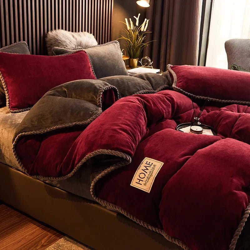SaneShoppe - Winter Duvet Cover Thickened Fleece Warm Flannel Coral Double Sided Velvet Bedding Single Double Queen King Size Quilt Cover