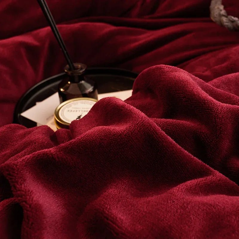 SaneShoppe - Winter Duvet Cover Thickened Fleece Warm Flannel Coral Double Sided Velvet Bedding Single Double Queen King Size Quilt Cover