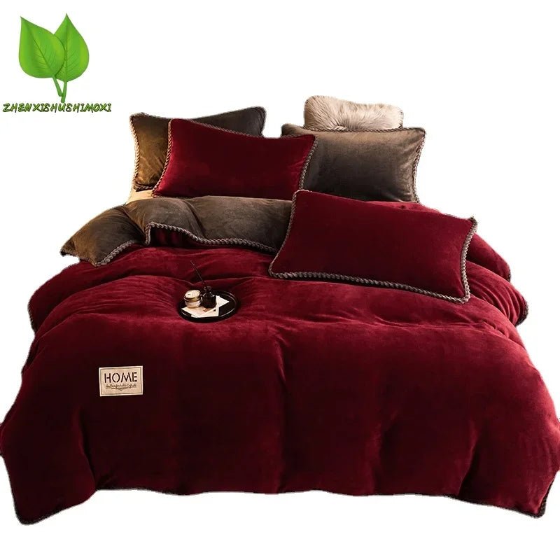 SaneShoppe - Winter Duvet Cover Thickened Fleece Warm Flannel Coral Double Sided Velvet Bedding Single Double Queen King Size Quilt Cover