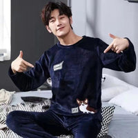 SaneShoppe - Korean Striped Flannel Pajama Set - Cozy Men's Loungewear