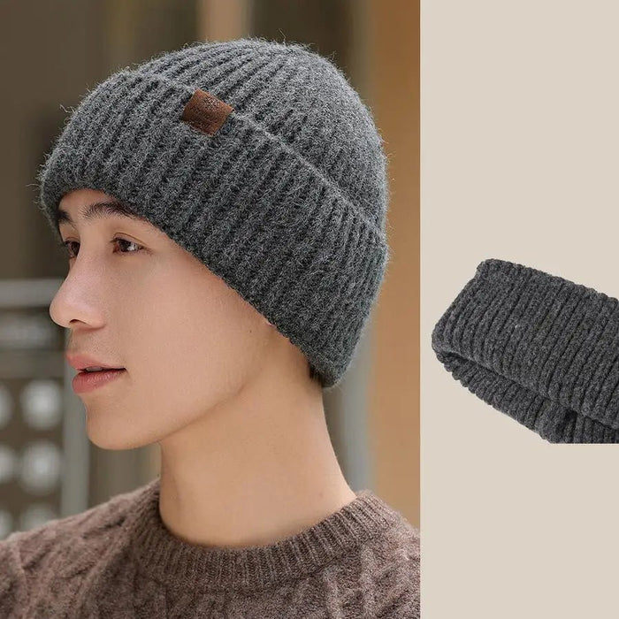 SaneShoppe - Winter Hats For Men Thickened Knitted Beanie Ear Protection Solid Color Cold Hat Keep Warm Baggy Cap Male Korean Elastic New