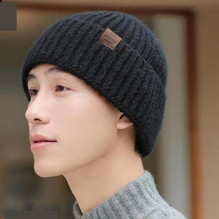 SaneShoppe - Winter Hats For Men Thickened Knitted Beanie Ear Protection Solid Color Cold Hat Keep Warm Baggy Cap Male Korean Elastic New