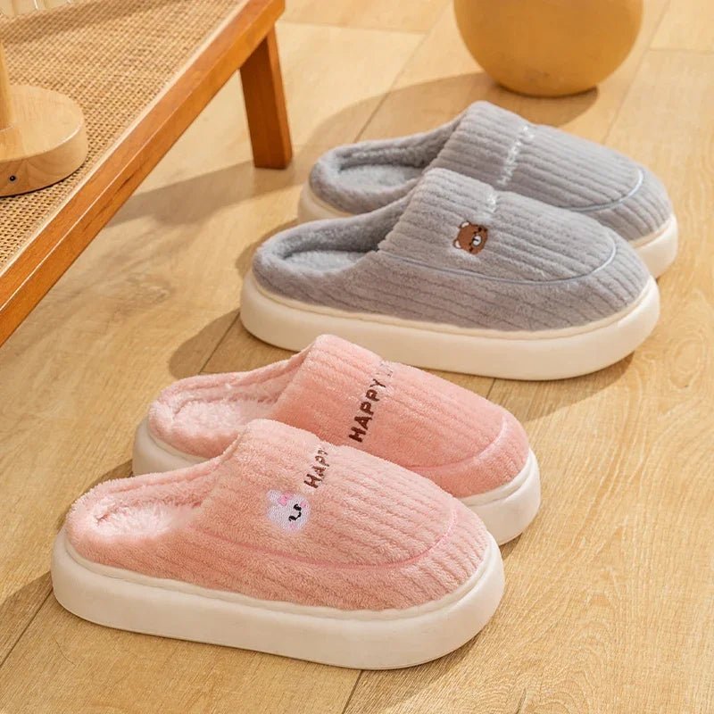 SaneShoppe - Winter Home Cotton Slippers for Women's Indoor Soft Sole, Non slip, Warm, Not Tired, Simple Couple Cotton Shoes for Men