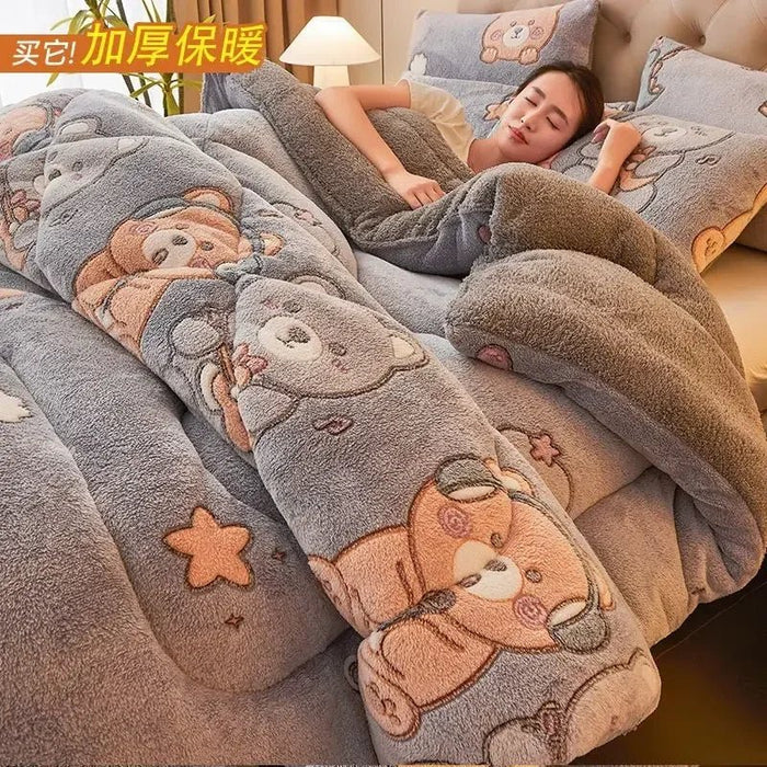 SaneShoppe - Winter Lamb Wool Plush Dense Blanket Thick and Warm Double Plush Delicate Cotton Quilt Single and Double Dormitories Comforter