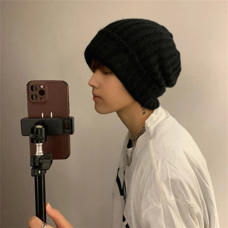 SaneShoppe - Winter Men's Thickened Soft Knitted Hats Casual Unisex Windbreak Skin - friendly Cap Large Head Circumference Clothing Accessories