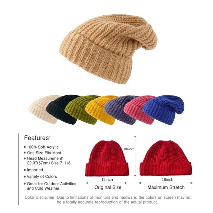 SaneShoppe - Winter Men's Thickened Soft Knitted Hats Casual Unisex Windbreak Skin - friendly Cap Large Head Circumference Clothing Accessories