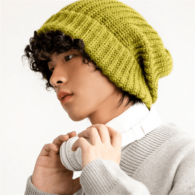 SaneShoppe - Winter Men's Thickened Soft Knitted Hats Casual Unisex Windbreak Skin - friendly Cap Large Head Circumference Clothing Accessories