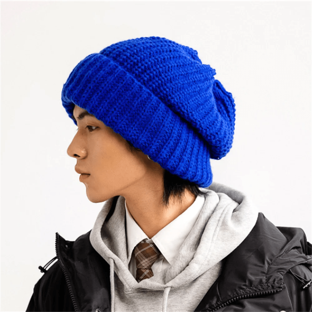 SaneShoppe - Winter Men's Thickened Soft Knitted Hats Casual Unisex Windbreak Skin - friendly Cap Large Head Circumference Clothing Accessories
