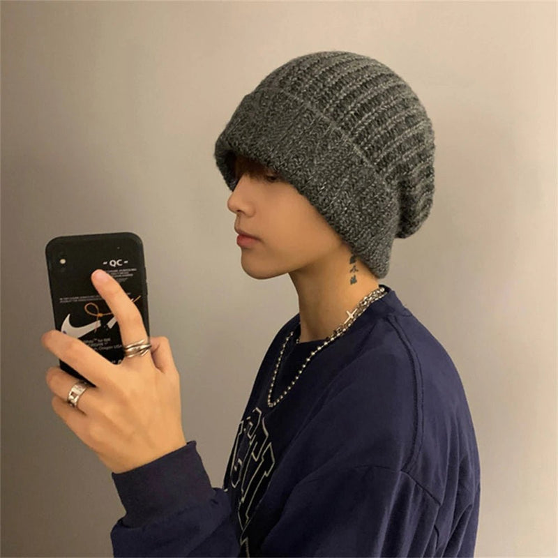 SaneShoppe - Winter Men's Thickened Soft Knitted Hats Casual Unisex Windbreak Skin - friendly Cap Large Head Circumference Clothing Accessories