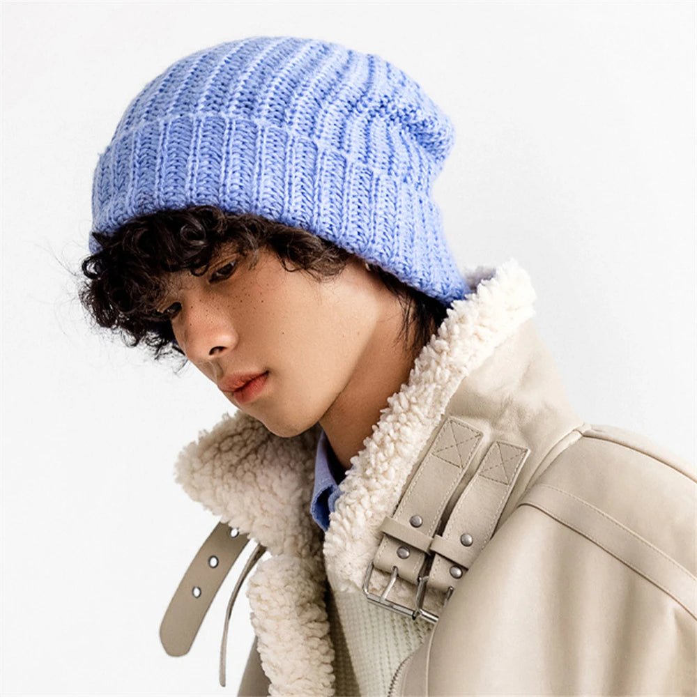 SaneShoppe - Winter Men's Thickened Soft Knitted Hats Casual Unisex Windbreak Skin - friendly Cap Large Head Circumference Clothing Accessories