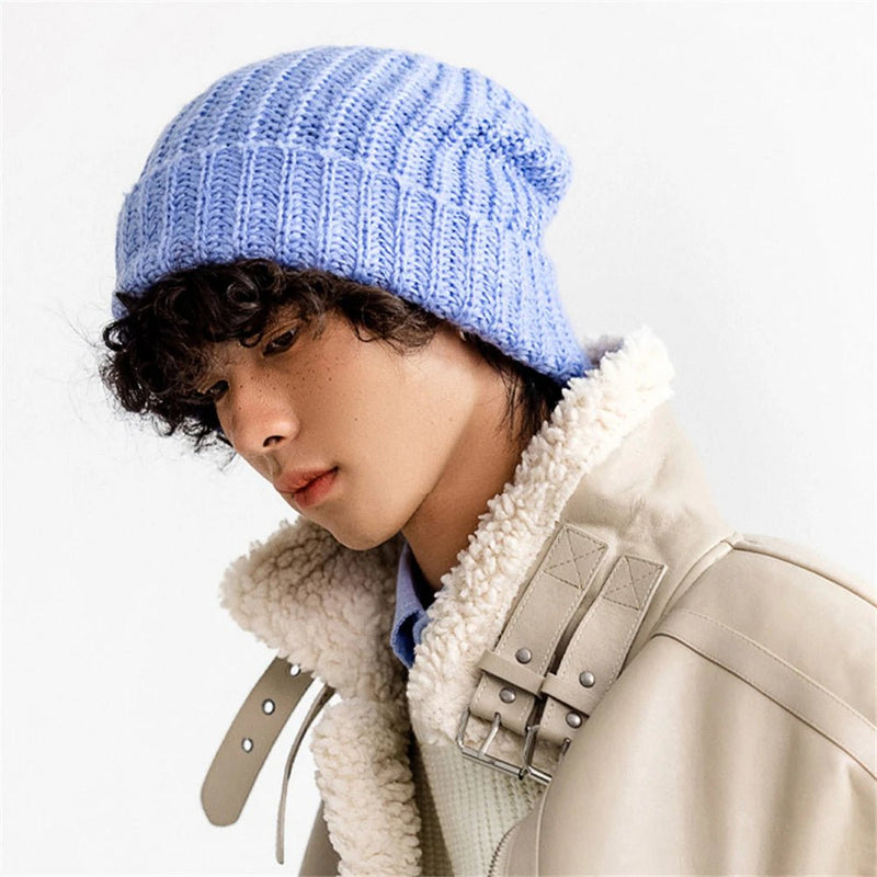 SaneShoppe - Winter Men's Thickened Soft Knitted Hats Casual Unisex Windbreak Skin - friendly Cap Large Head Circumference Clothing Accessories