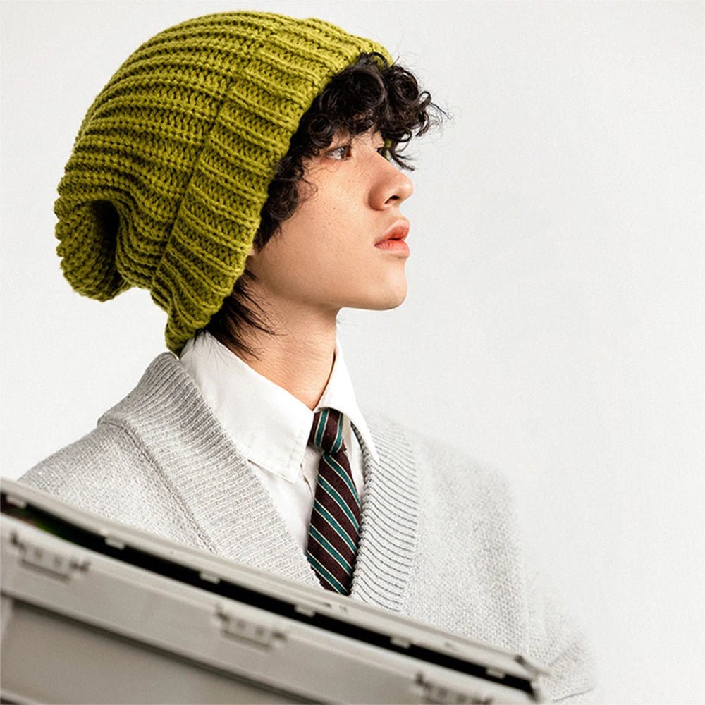 SaneShoppe - Winter Men's Thickened Soft Knitted Hats Casual Unisex Windbreak Skin - friendly Cap Large Head Circumference Clothing Accessories