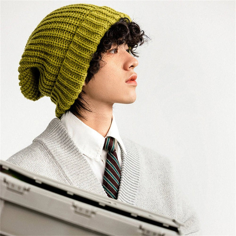 SaneShoppe - Winter Men's Thickened Soft Knitted Hats Casual Unisex Windbreak Skin - friendly Cap Large Head Circumference Clothing Accessories