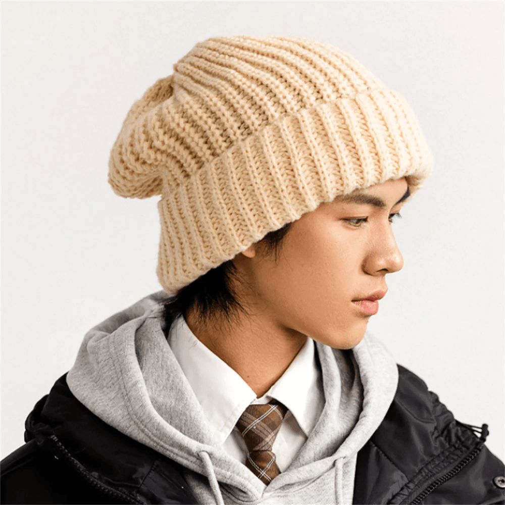 SaneShoppe - Winter Men's Thickened Soft Knitted Hats Casual Unisex Windbreak Skin - friendly Cap Large Head Circumference Clothing Accessories