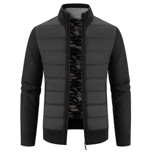 Cardigan d'hiver en polaire pour homme - manteau-pull en maille patchwork chaud