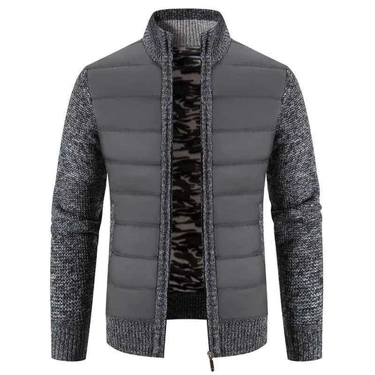 Men's Winter Fleece Cardigan - Warm Patchwork Knit Sweater Coat