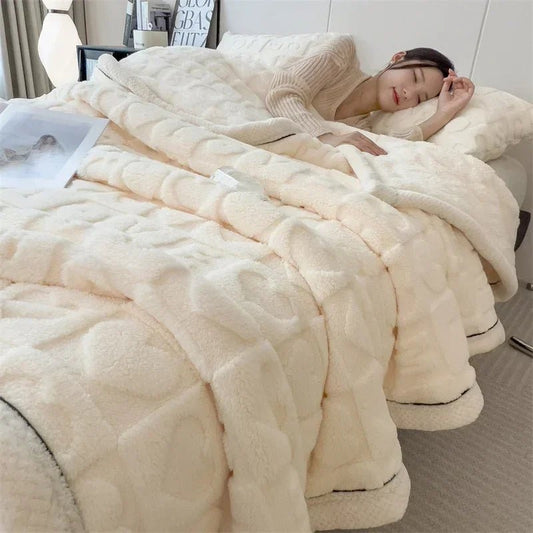 SaneShoppe - Winter Thick Lamb Fleece Blanket Solid Color Hibiscus Nap Blanket Coral Fleece Heart Shap Sofa Mat A Grade Cotton Bed Sheets