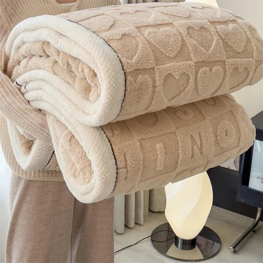 SaneShoppe - Winter Thick Lamb Fleece Blanket Solid Color Hibiscus Nap Blanket Coral Fleece Heart Shap Sofa Mat A Grade Cotton Bed Sheets