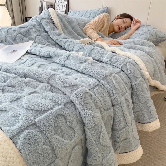 SaneShoppe - Winter Thick Lamb Fleece Blanket Solid Color Hibiscus Nap Blanket Coral Fleece Heart Shap Sofa Mat A Grade Cotton Bed Sheets