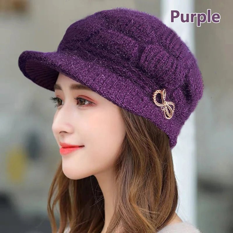SaneShoppe - Winter Warm Hat Knitted Hat Casual Fashion Mom Cap Grandmother Hat Plush Thickened Fleece - Lined Warm Wool Christmas Gift