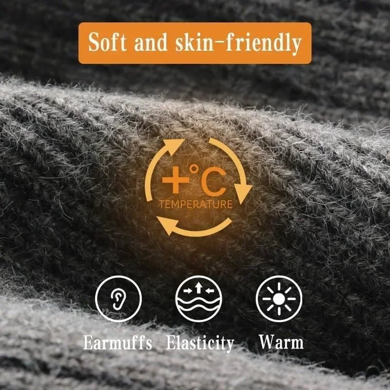 SaneShoppe - Winter Warm Knit Beanie for Men Fleece Lined with Ear Protection Thickened Soft Polyester Beanie Adjustable Grip Beanie