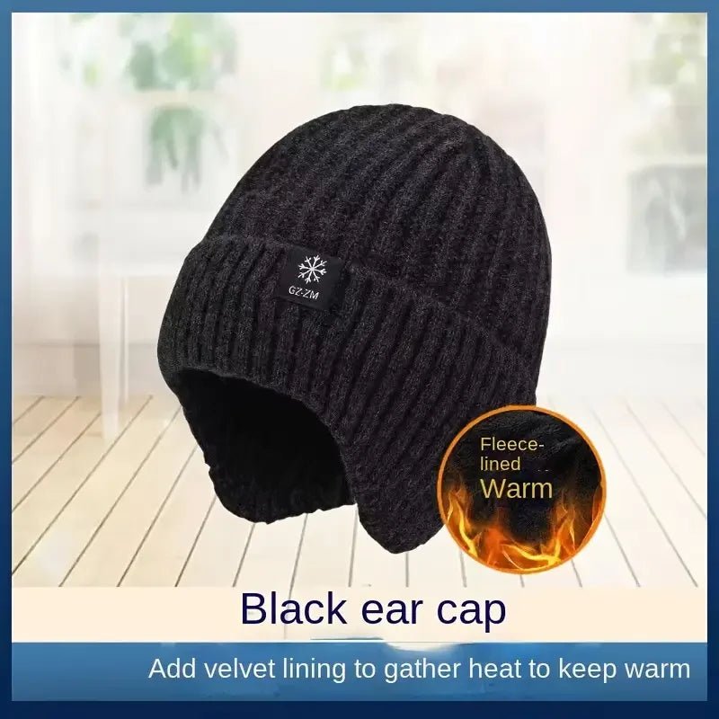 SaneShoppe - Winter Warm Knit Beanie for Men Fleece Lined with Ear Protection Thickened Soft Polyester Beanie Adjustable Grip Beanie