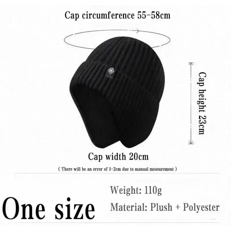 SaneShoppe - Winter Warm Knit Beanie for Men Fleece Lined with Ear Protection Thickened Soft Polyester Beanie Adjustable Grip Beanie
