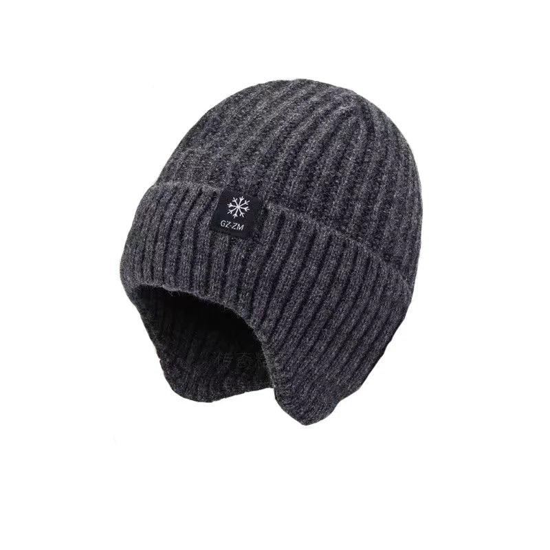 SaneShoppe - Winter Warm Knit Beanie for Men Fleece Lined with Ear Protection Thickened Soft Polyester Beanie Adjustable Grip Beanie