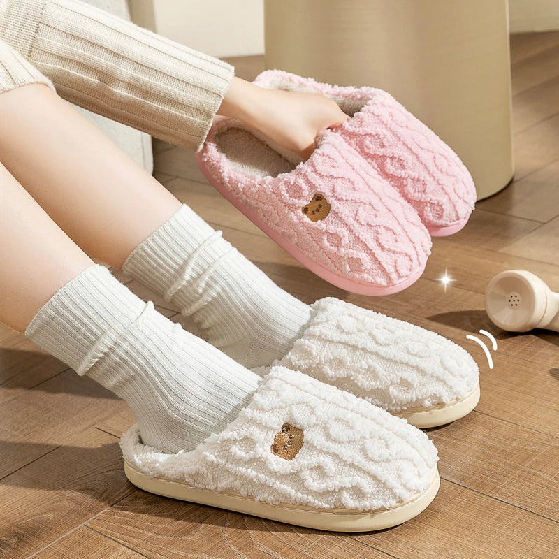 SaneShoppe - Winter Women Cotton Slippers warm Lightweight Anti Slip Slides Comfortable Indoor Home slippers