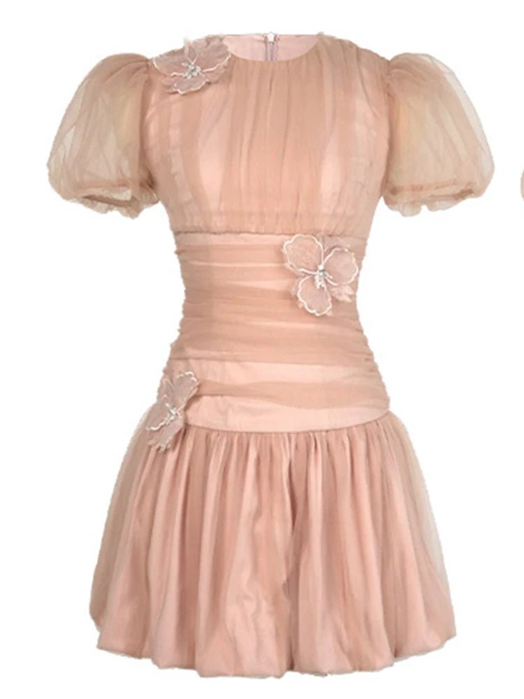 SaneShoppe - Women Clothes Evening Sweet Pink Sexy Puff Sleeve Corset Mini Short Dress Elegant Lady Fashion Party Birthday Vestido Summer New