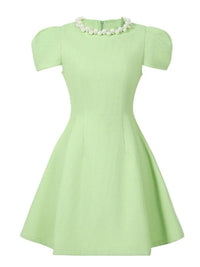 SaneShoppe - Women Clothes Sweet Pearl Puff Sleeve Slim A - Line Mini Short Dress Elegant Luxury Fashion Evening Party Prom Vestidos Casual New