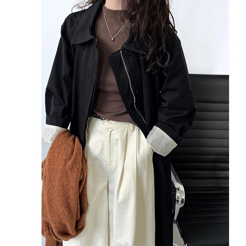 SaneShoppe-New Spring Women's 100% Cotton Trench Coat with Turn Down Collar