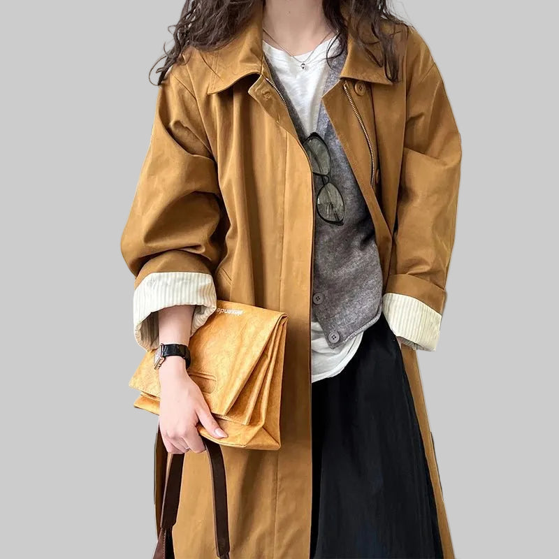 SaneShoppe-New Spring Women's 100% Cotton Trench Coat with Turn Down Collar