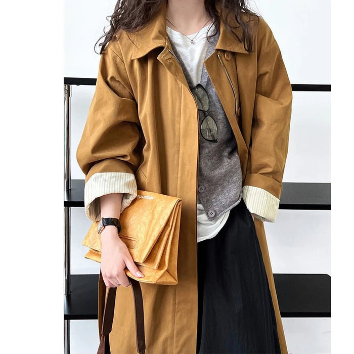 SaneShoppe - Women Fashion 100% Cotton Coat Spring Long Trench Coat Turn Down Collar Coat Casaco Feminino New Trench Femme