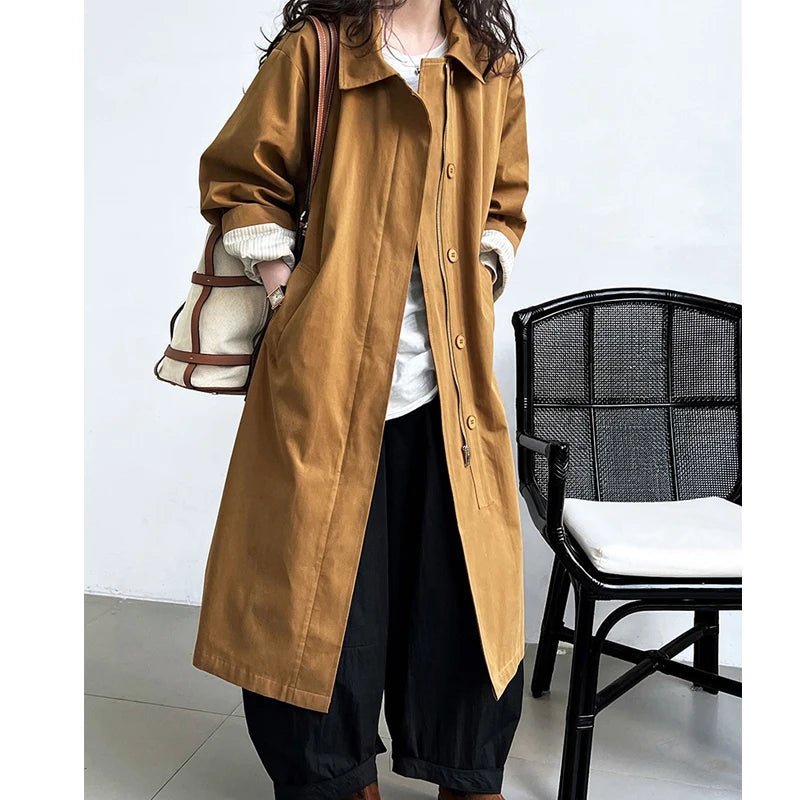 SaneShoppe-New Spring Women's 100% Cotton Trench Coat with Turn Down Collar