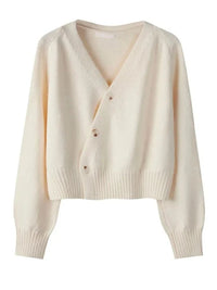 SaneShoppe - Women Knitted Long Sleeve Tops Autumn Winter Skew Button Cardigan V - neck Sweater Korean Loose Solid Cashmere Sweater for Woman