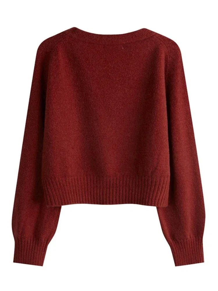 SaneShoppe - Women Knitted Long Sleeve Tops Autumn Winter Skew Button Cardigan V - neck Sweater Korean Loose Solid Cashmere Sweater for Woman