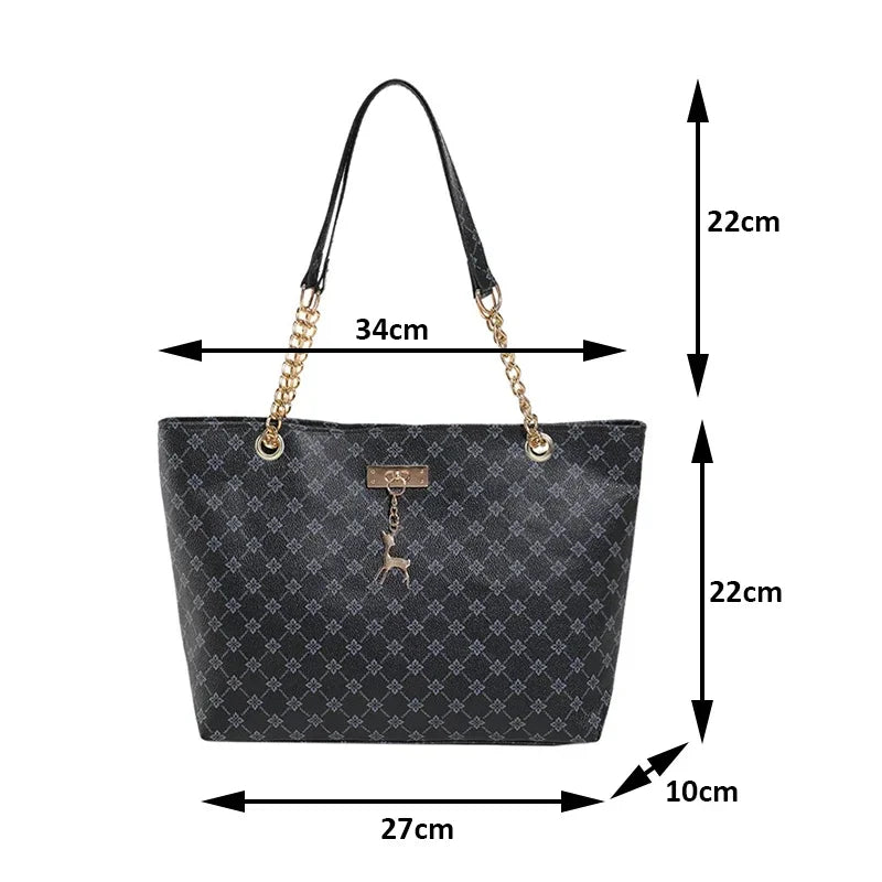 SaneShoppe - Women Luxury Design New Presbyopic Handbag Large Capacity Handbag Fashion Printing Shoulder Bag Trendy Shopping Bag with pendant