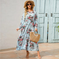SaneShoppe - Women Maxi Dresses Sping Autumn Bohemian Casual Full Sleeve High Waist Beach Woman Chiffon Dresses Floral Vestidoes Long Dress
