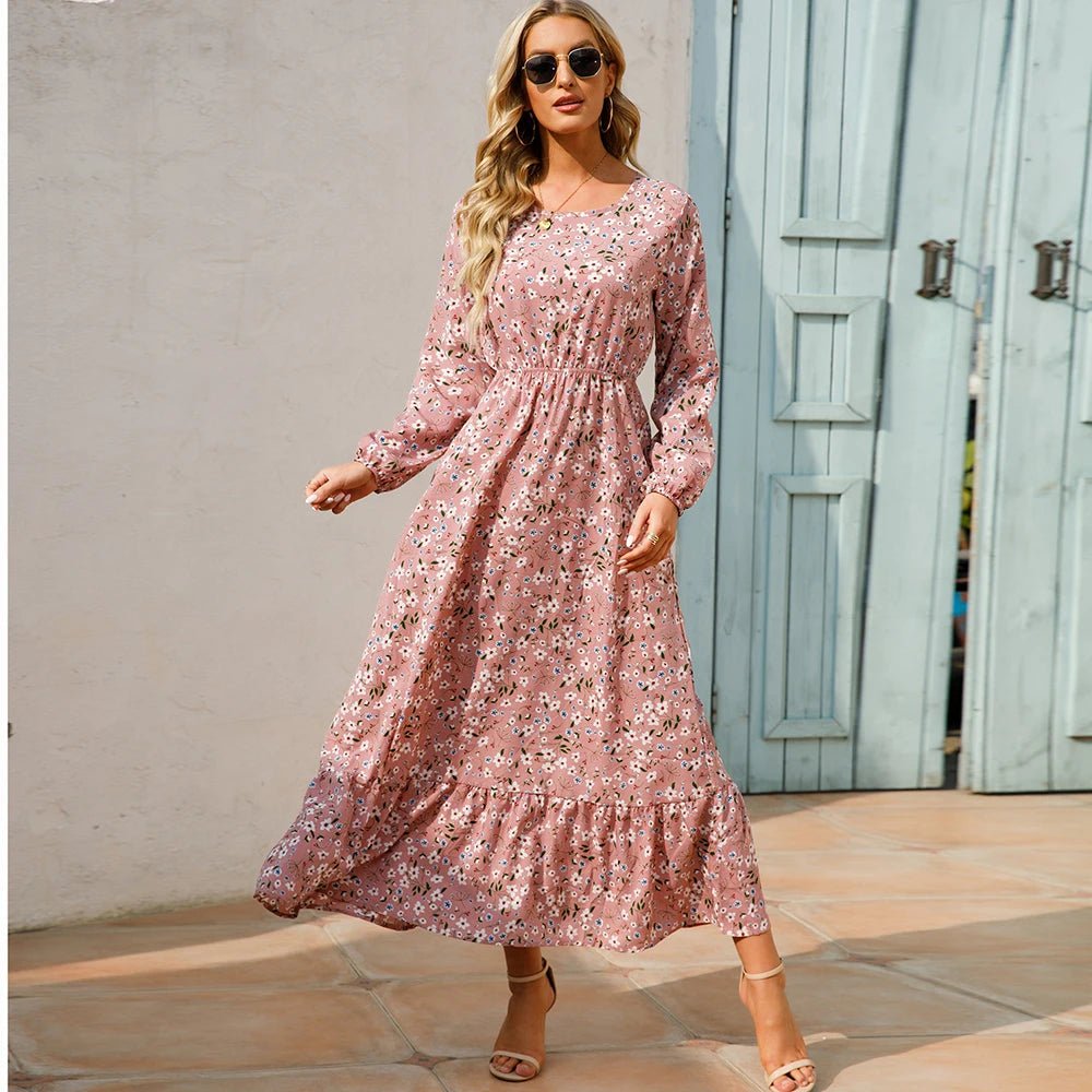 SaneShoppe - Women Maxi Dresses Sping Autumn Bohemian Casual Full Sleeve High Waist Beach Woman Chiffon Dresses Floral Vestidoes Long Dress