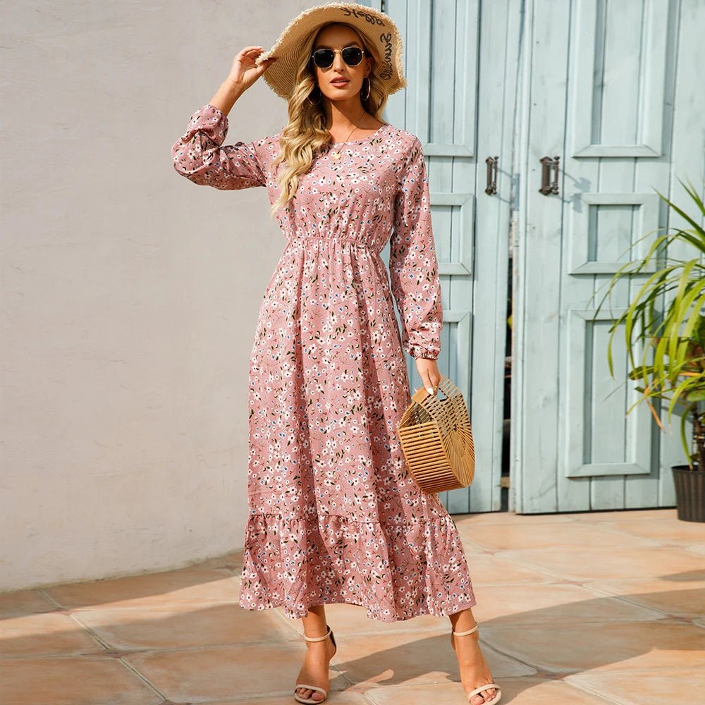 SaneShoppe - Women Maxi Dresses Sping Autumn Bohemian Casual Full Sleeve High Waist Beach Woman Chiffon Dresses Floral Vestidoes Long Dress