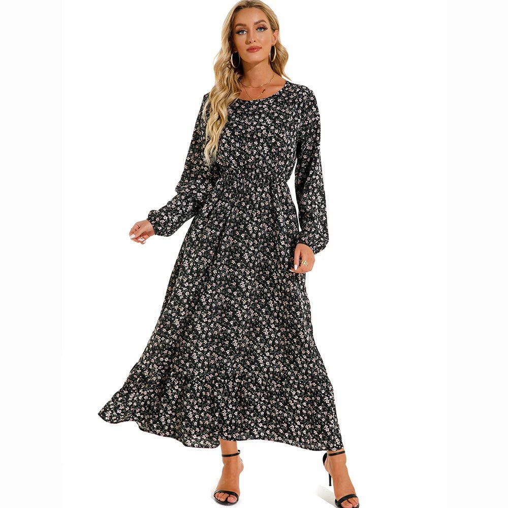 SaneShoppe - Women Maxi Dresses Sping Autumn Bohemian Casual Full Sleeve High Waist Beach Woman Chiffon Dresses Floral Vestidoes Long Dress